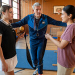 Victoria von Meckwitz (Lea Zoë Voss, l. ) und Sami Hamad (Sogol Faghani, r.) müssen den sportlichen Eignungstest bei Ausbilder Voss (Götz Otto, M.) überstehen.